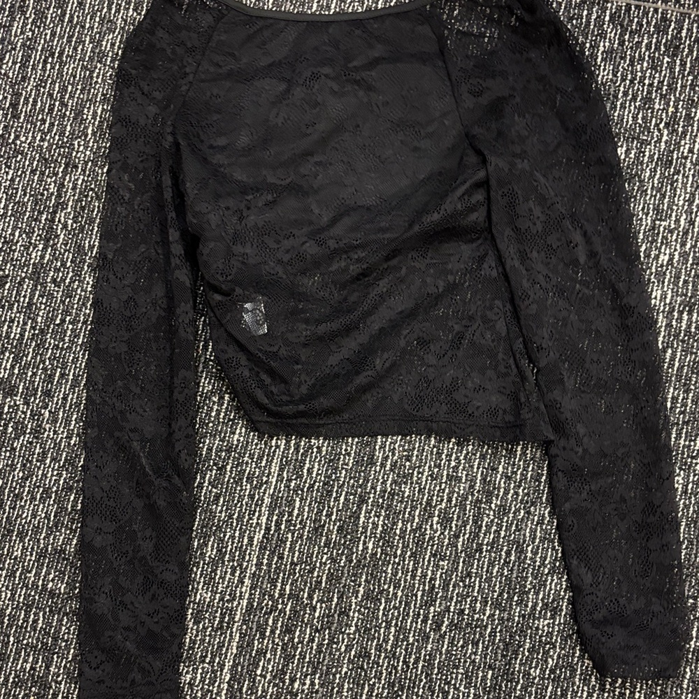 SHEIN Black Floral Lace Long Sleeve Square Neck Top - Picture 5 of 6